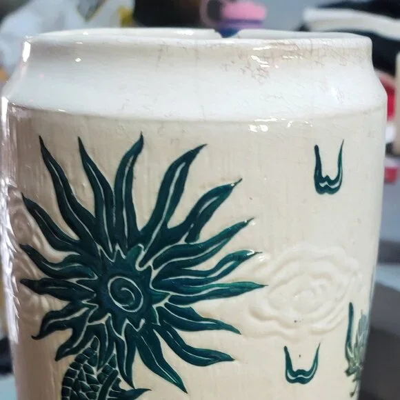 Tall Vintage Oriental Vase with Green Dragon and Peacock